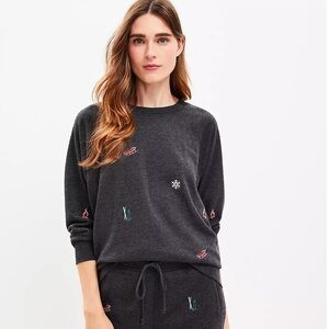 NWT Lou & Grey Ski Lodge Cozy Cotton Terry Embroidered Sweatshirt Size XS